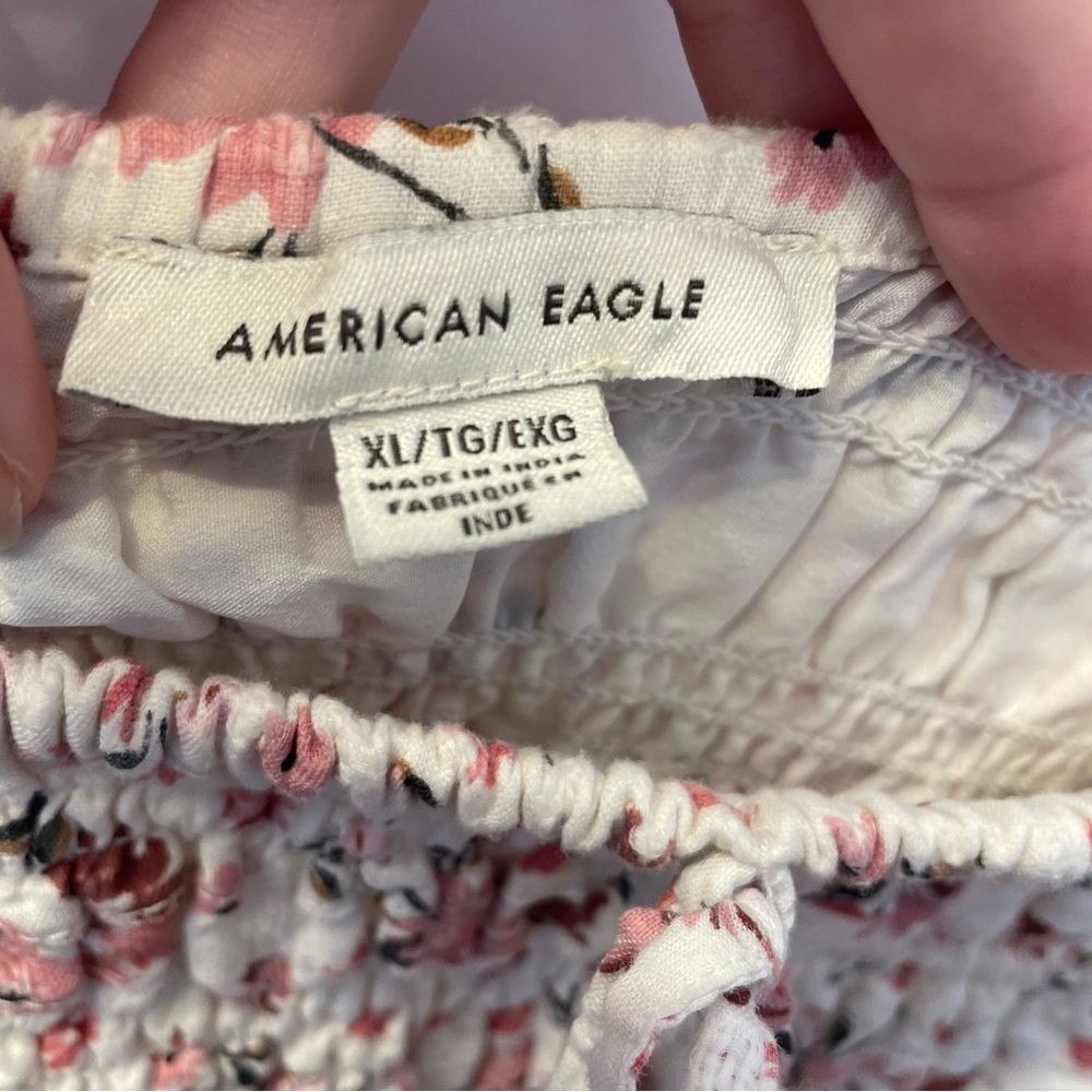 American Eagle Size XL Cropped Pink Beige Floral Long Sleeve Puffy Sleeve Blouse - Picture 4 of 13